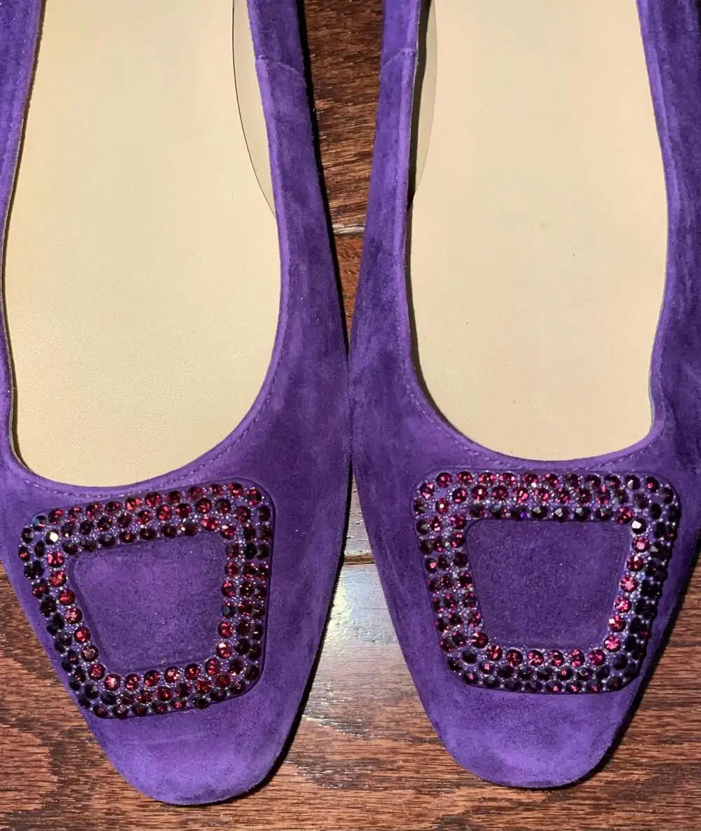 Talbots Purple Suede Rhinestone Buckle Ballet Flats Leather 8.5 M